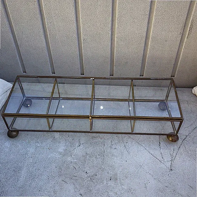 Vintage Brass & Clear Glass Divided 4 Section Trinket Box Ball Feet. For Repair
