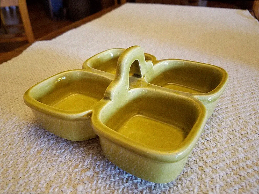 Vintage Ceramiche Virginia Italy Small Green Sectional Handled Serving Dish