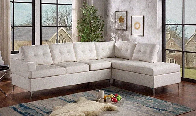 Vintage Collection White Tufted Sectional w/Chaise Lounge
