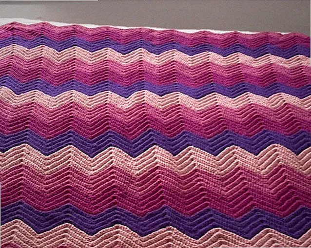 Vintage Crafted Crochet Chevron Afghan Sofa Bed Throw Pink Purple Baby Nursery