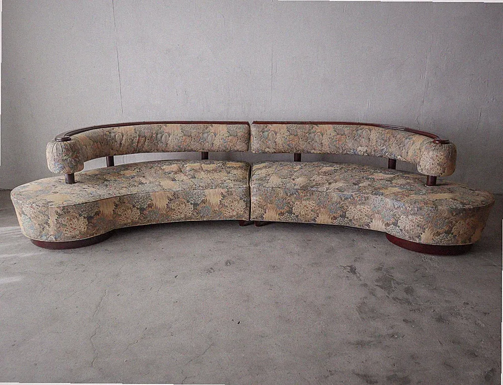 Vintage Curved 2-Piece Wood Trim Sectional Sofa