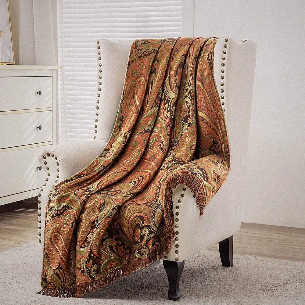 Vintage Damask Throw Blankets for Bed, Classic Paisley Design Throws with Fri...