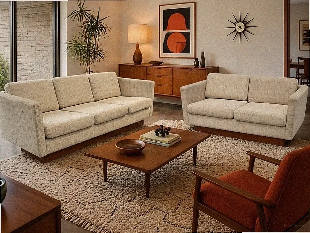 Vintage Danish Modern Teak Sofa & Loveseat w/Original Upholstery - Set of 2