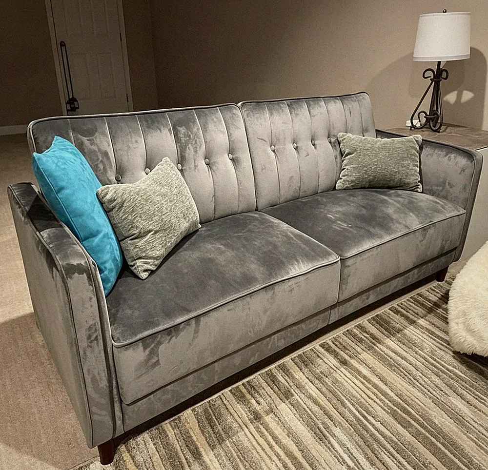 Vintage Design Futon Sofa Convertible Adjustable Sleeper Velvet Couch Gray&Black