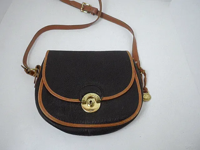Vintage Dooney & Bourke 3 Section Leather Saddlebag Crossbody Black/Brown