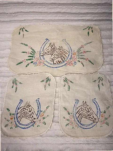 Vintage Embroidered Armchair Headrest Covers Fabric Horse (NOT EMBROIDERED YET)