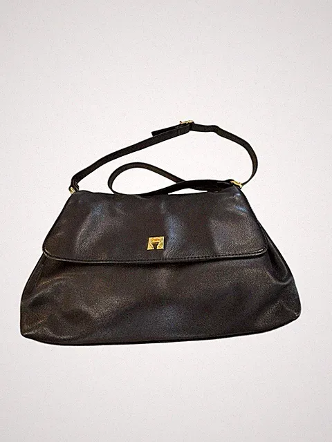 Vintage Etienne Aigner Black Leather Shoulder Bag Handbag Multi Section Flap 80’