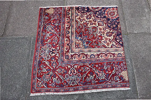 Vintage Fragment Hand Made Traditional Oriental Wool Blue Small Rug 84x80cm