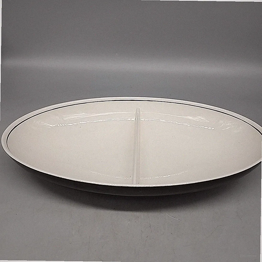 Vintage Franciscan Whitestone Ware Black White Split Section Serving Bowl Oval