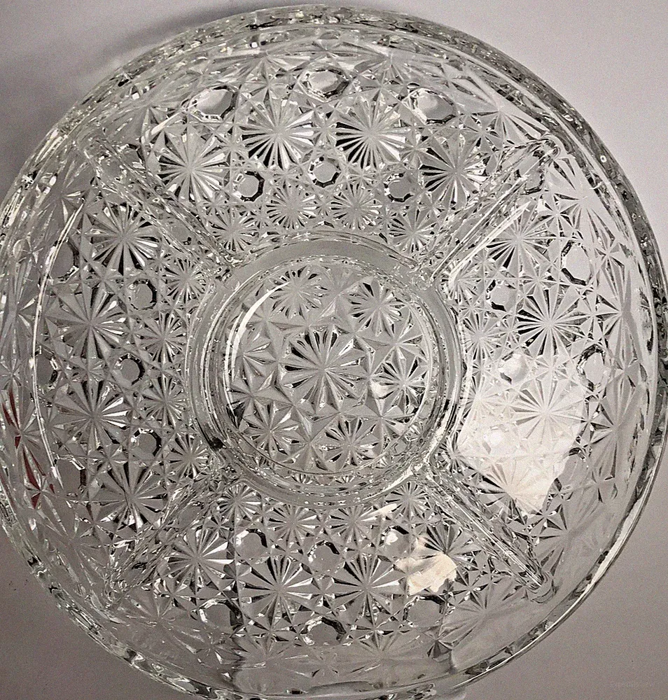 Vintage French Clear Glass 5 Section Divided Relish Tray 9 7/8" Daisy Button