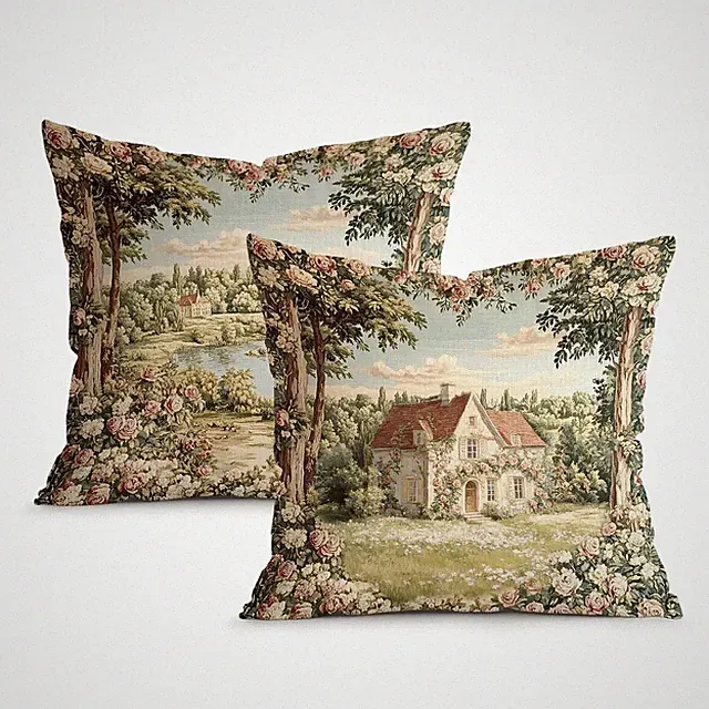Vintage French Country Pillow Covers, 18x18 Set of 2 Flowers Throw Couch Cush...