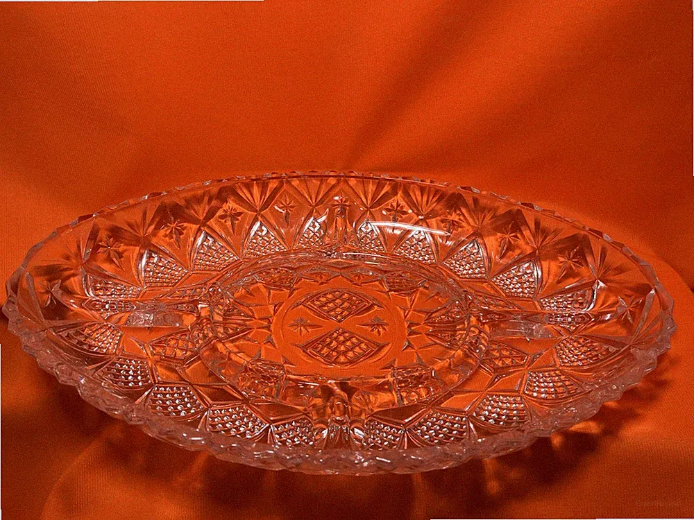 Vintage French Pressed Glass Dish 5 Sections
