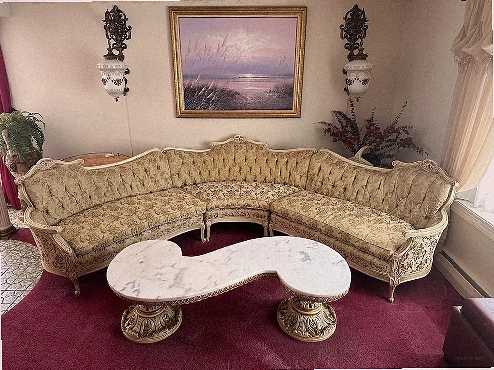 Vintage French Provincial 3-pc Sectional Sofa (boomerang curved shape)