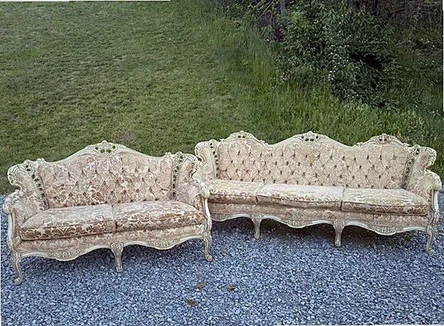 Vintage French Provincial Sofa and Loveseat Living Room Set