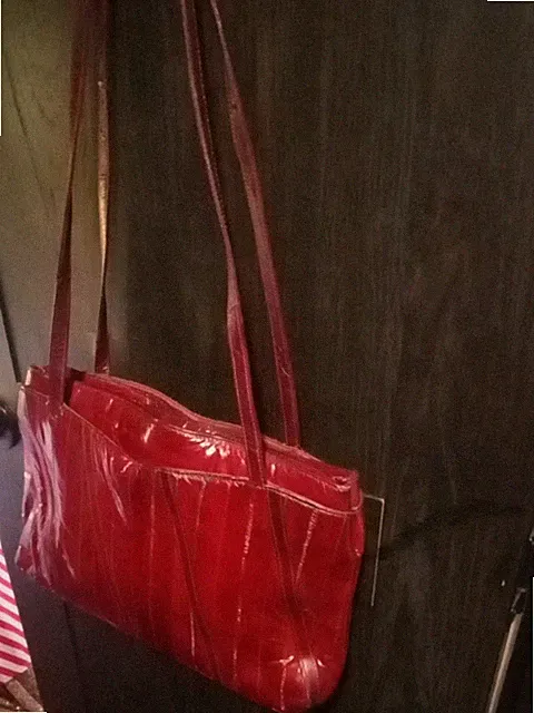 Vintage Genuine Eel S. Made In Korea Burgandy Shoulder Purse Multi Sections