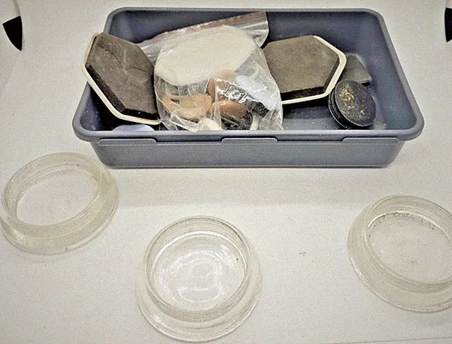 Vintage Glass Furniture Glides & Sliders Lot | Glass Caster Cups Junk drawer lot