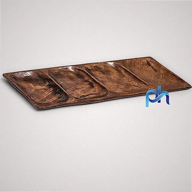 ​Vintage Hand Carved Wood Divided Tray 12" Philippines 4 Section Boho Monkey Pod