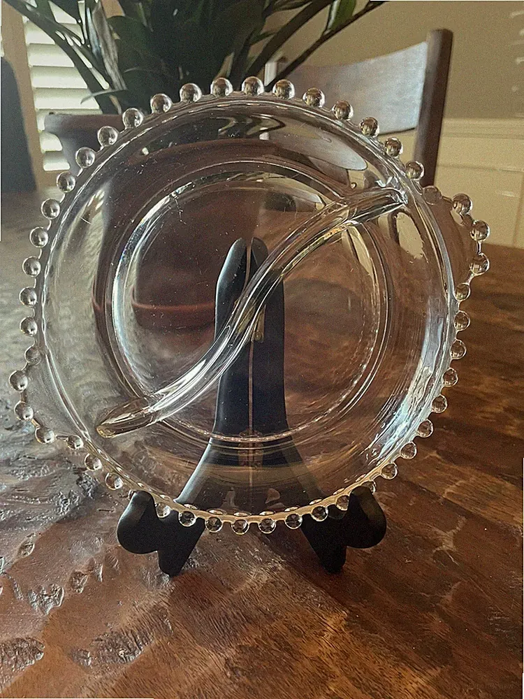 Vintage Imperial Candlewick Small Divided Clear Glass Dish w/2 Sections - 7 1/4"