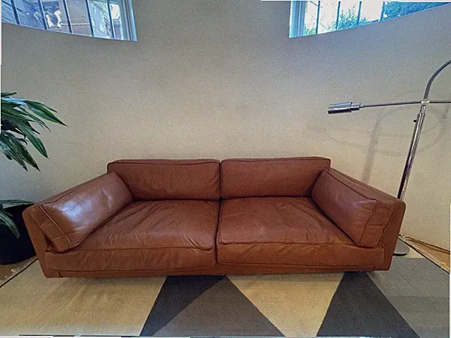 Vintage Italian Leather Sofa 85 Inch – Modern Low Profile – Excellent
