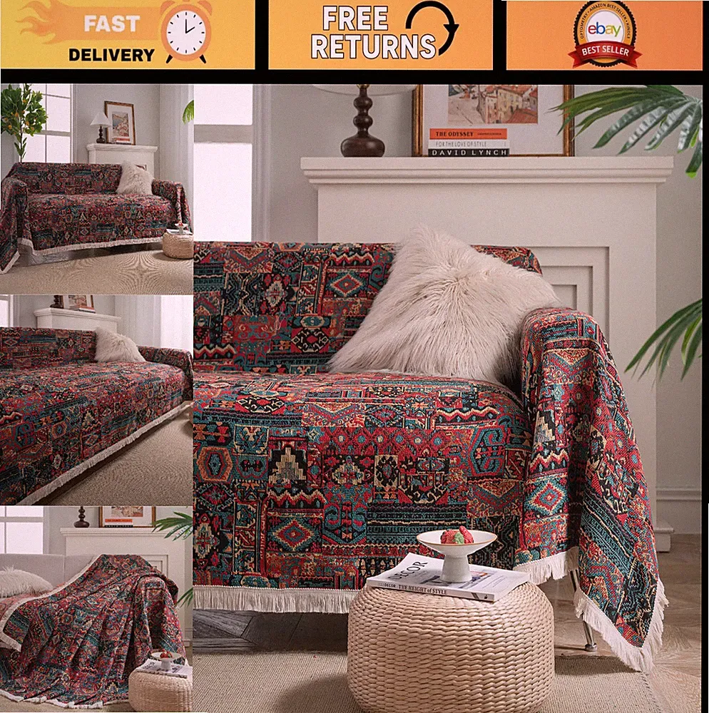 Vintage Jacquard Sofa Covers for Sectional, Loveseat & L-Shaped Couch - Washable