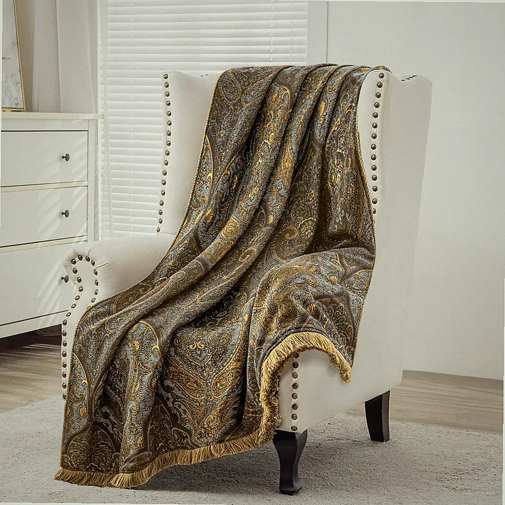 Vintage Jacquard Throw Blankets for Bed, Classic Antique Damask Throws with F...