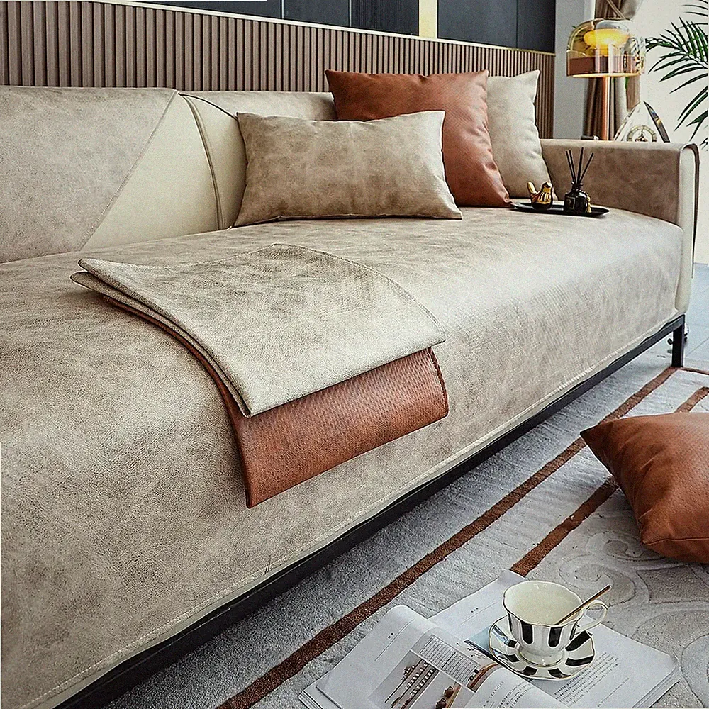 Vintage Leather Look Sofa Cover Water Resistant Non-Slip Sectional Couch Cove...