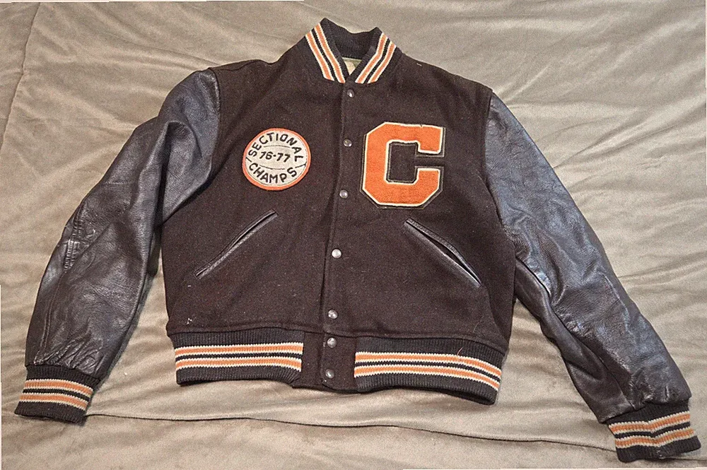Vintage Leather Varsity Jacket Sectional Champs 76-77 Size 42 Basketball