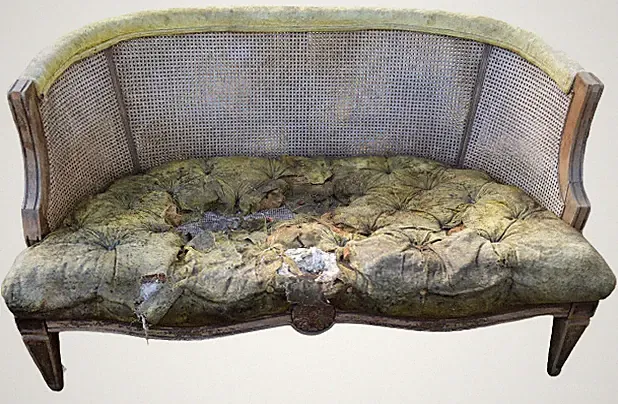 Vintage Louis V French Provincial Style caned sofa Love Seat Settee Heavy Wear