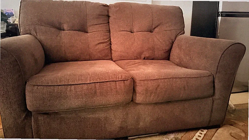 Vintage Loveseat Sofa Tufted Upholstery, Mahogany/Walnut Wood