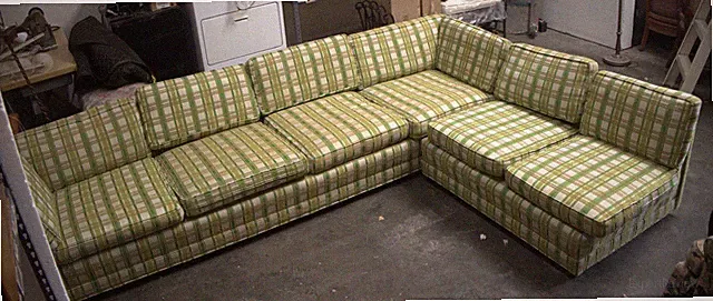 Vintage MCM to Modern Green Yellow Plaid L-Shape Sofa Sectional, Matlof Brothers