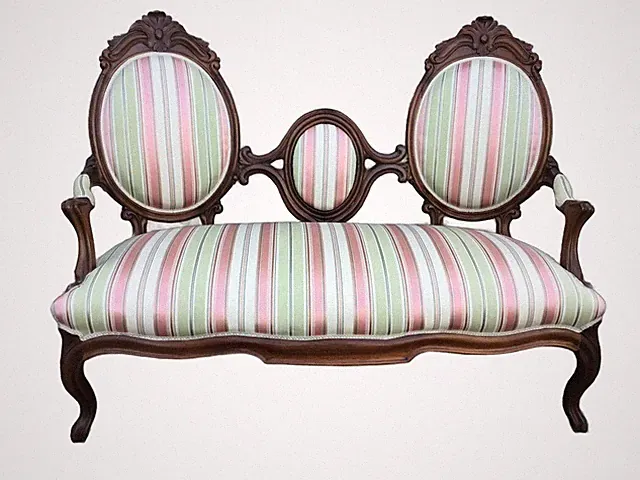Vintage Mediterrania Upholstered 3Seat "Isabelino" Settee Walnut Sofa