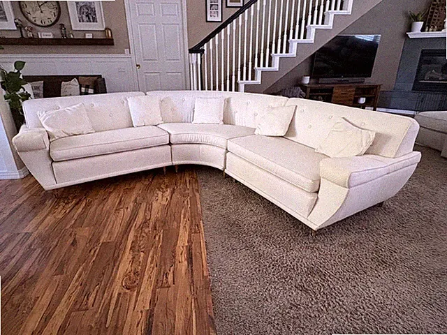 Vintage Mid Century 3-Piece Curved Sectional Sofa Button Tufted Fabric MCM Retro