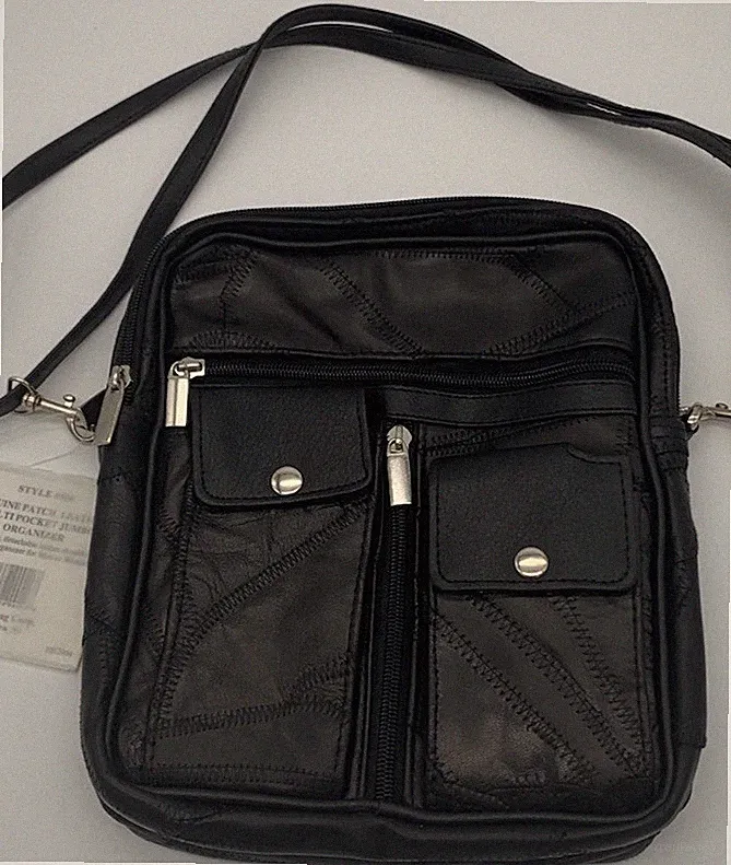 Vintage Patch Leather Medium Black Crossbody Lined Sectional Shoulder Bag NWT