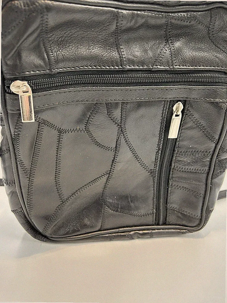 Vintage Patch Leather Women Medium Black Crossbody Lined Sectional Shoulder Bag