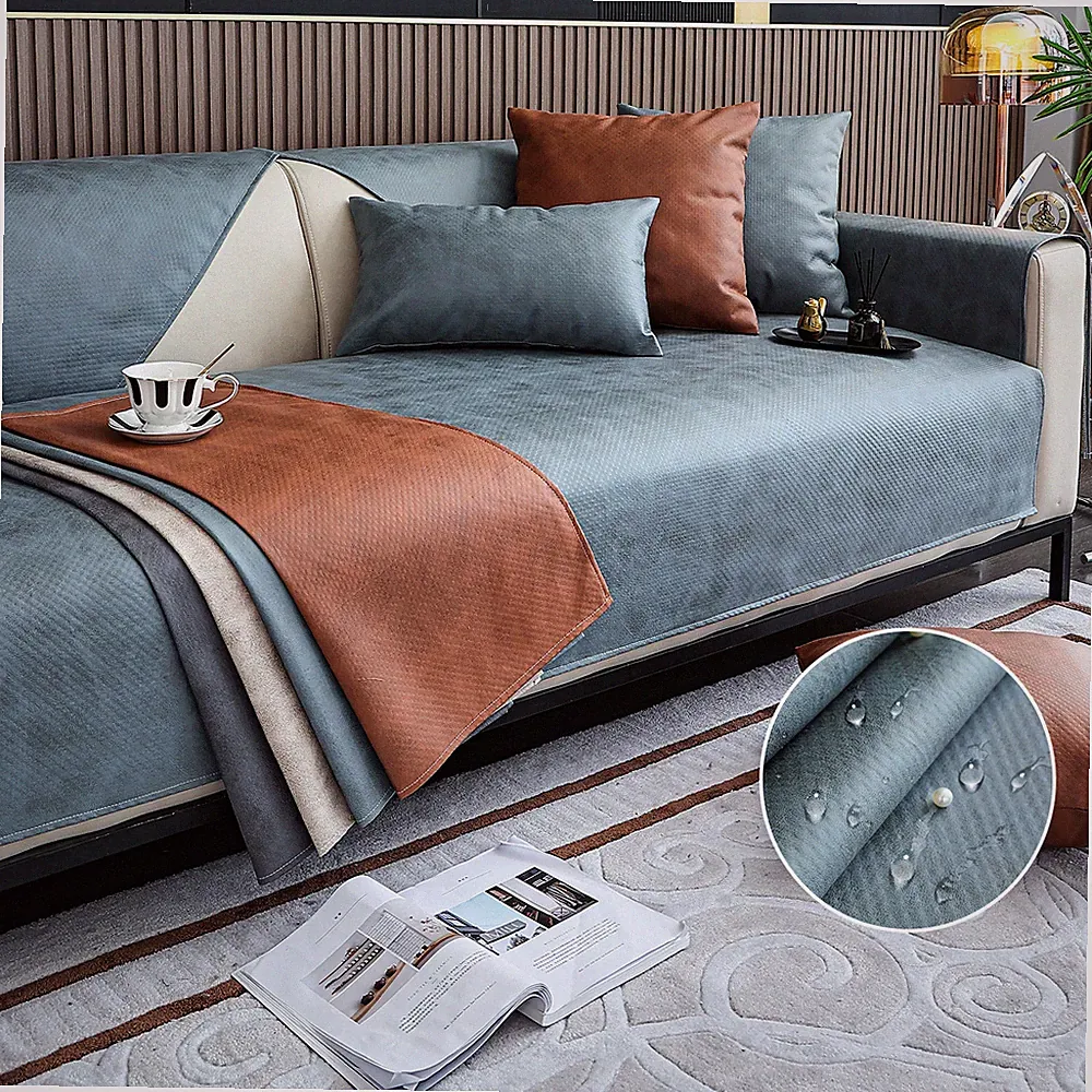 Vintage PU Leather Sofa Cover Water Resistant Non-Slip Sectional Couch Covers