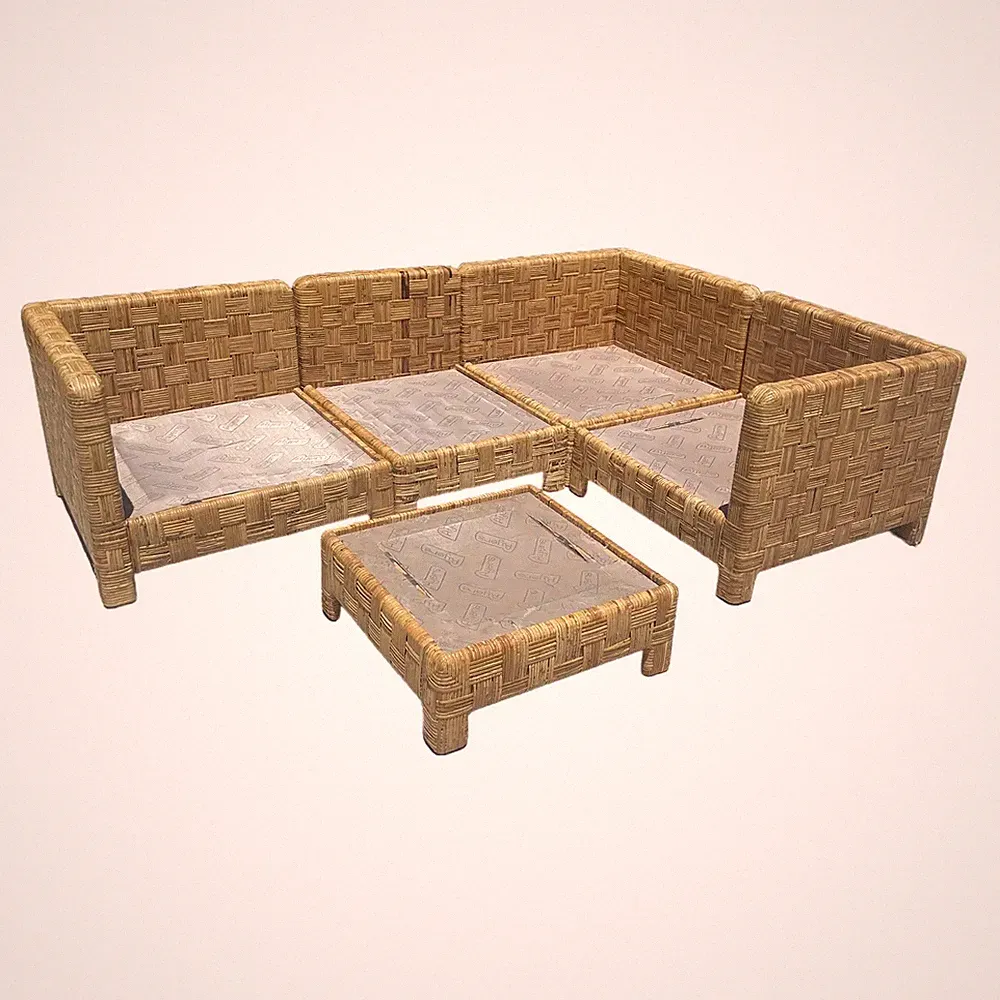 Vintage Rattan Basketweave Sectional Sofa, Billy Baldwin Style, USHIP delivery!