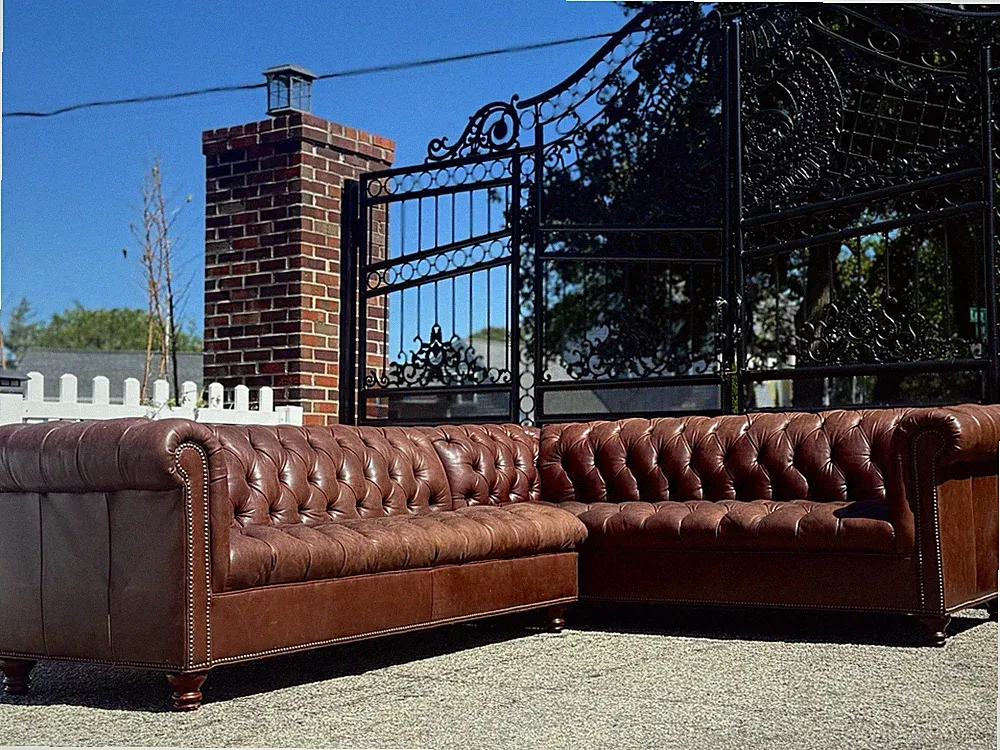 Vintage Rustic Tufted Leather Chesterfield Sectional Sofa
