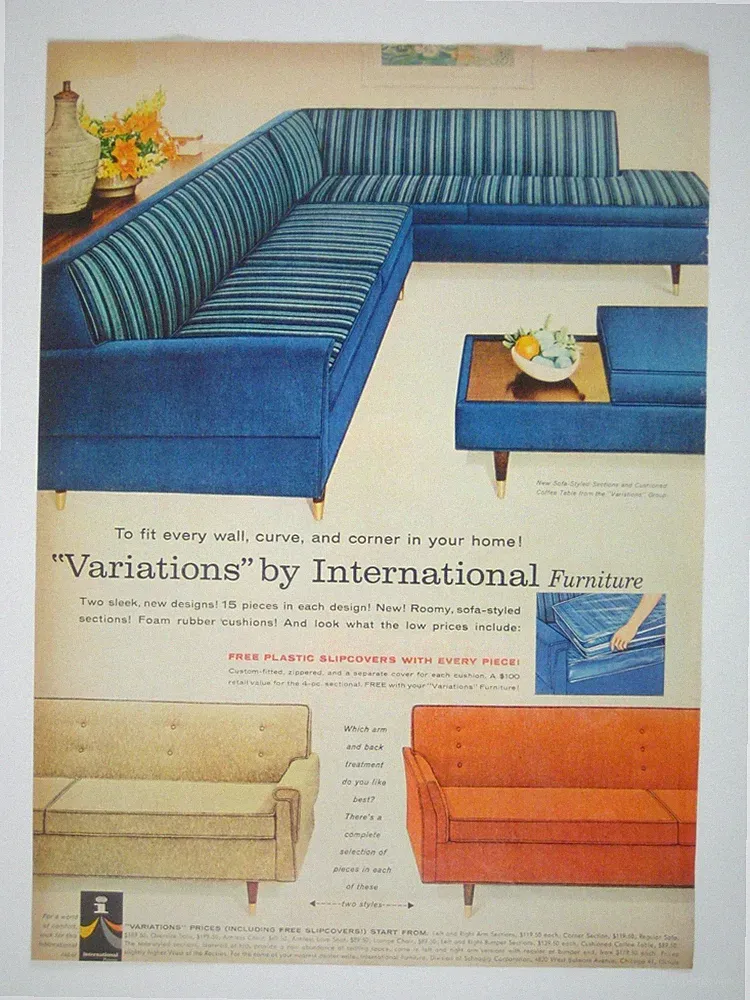Vintage Striped Mid Century Modern Sectional Sofa Furniture Home Decor MOD