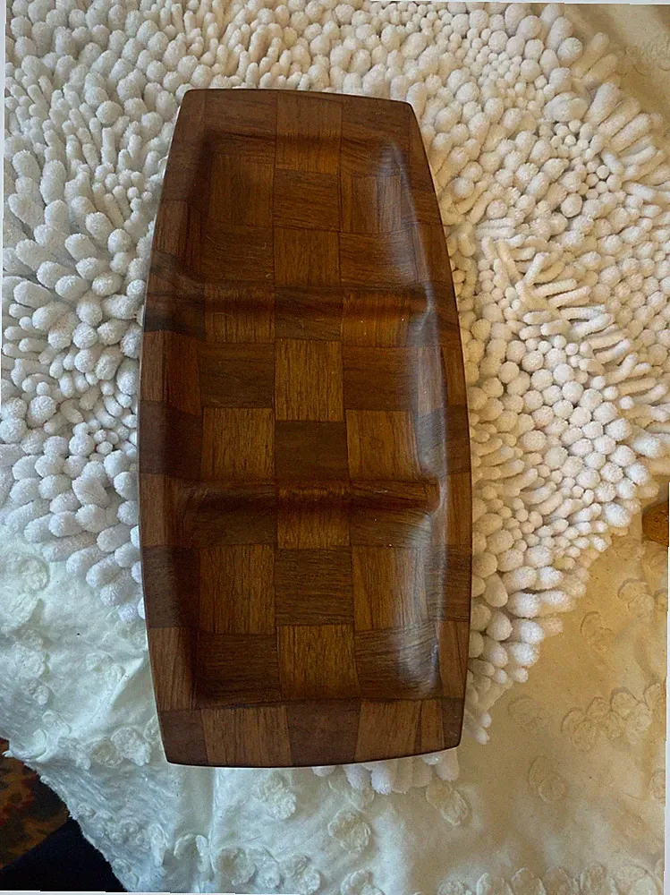 Vintage Weaved Wood Sectional Serving Tray No Chips or Cracks