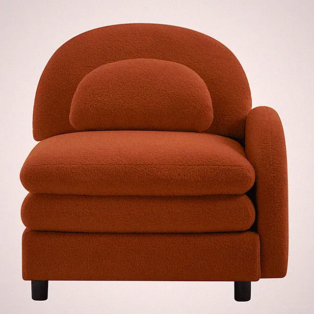 Vitoria Curved Sofa RSF Teddy Fabric w/Pillow - Orange