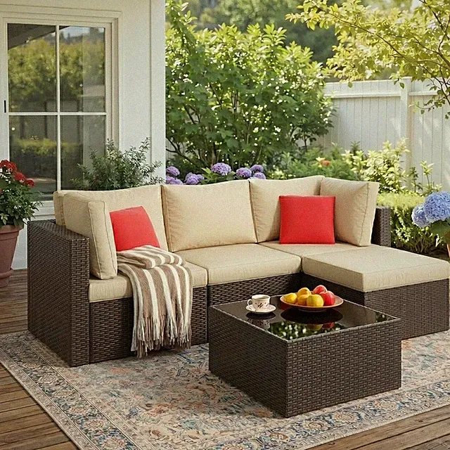 Vongrasig 5 Piece Patio Furniture Sets, Outdoor Patio Set Sectional Sofa, All-We
