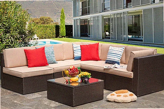 Vongrasig 6 Piece Patio Furniture Set, Small Outdoor 6 Pieces, Beige