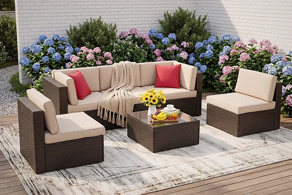 Vongrasig 6 Pieces Patio Furniture Set, Outdoor Sectional Patio Sofa Couch