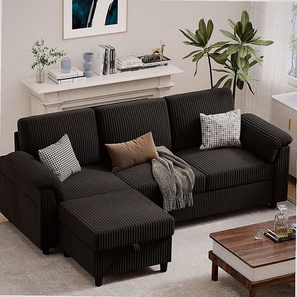 Vongrasig 79" Convertible Sectional Couch Sofa with Storage Ottoman, 3 Seat L Sh