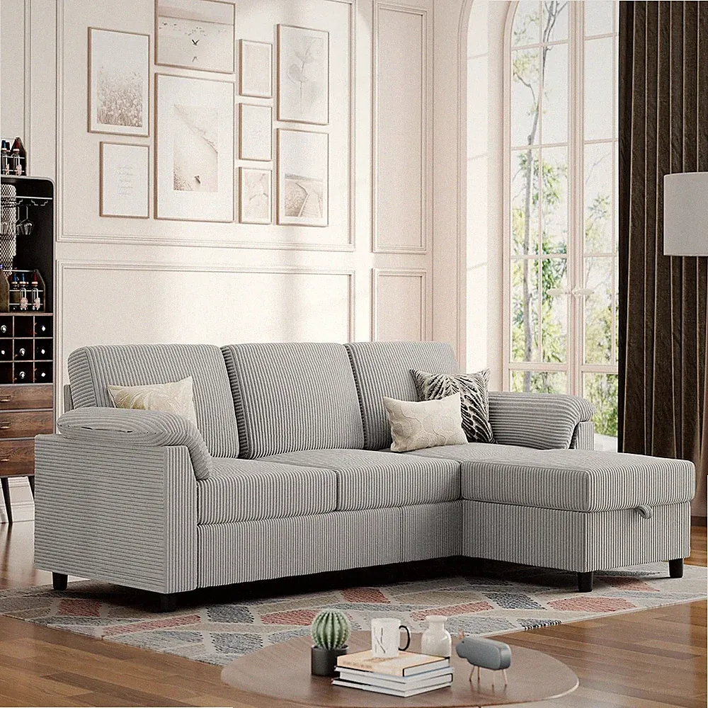 Vongrasig Convertible Sectional Couches Sofa, 3 Seat L Shaped Sofa with Removabl