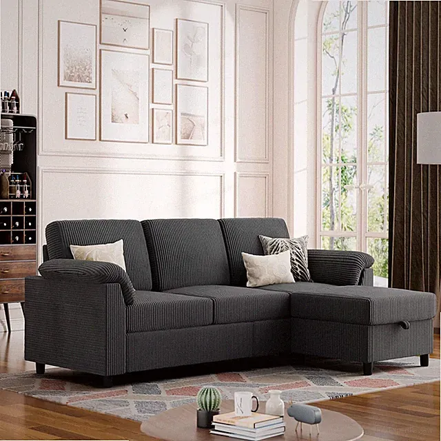 Vongrasig Convertible Sectional Sofa Couch, 3 Seat L Shaped Sofa with Removable