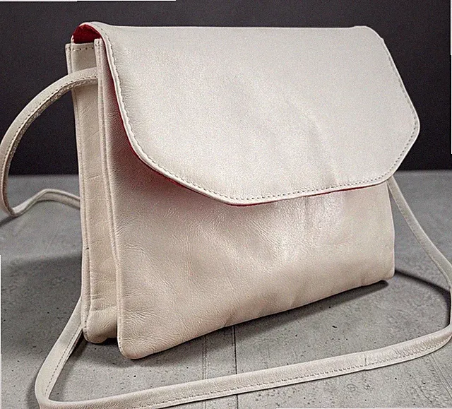 VTG 1970s Tano Crossbody Handbag White Leather Two Section Purse Lightweight Bag