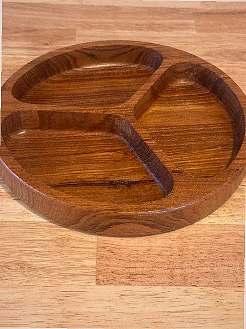 Vtg Dolphin Teak Wood | Three Section Appetizer Plate Divided Serving Tray