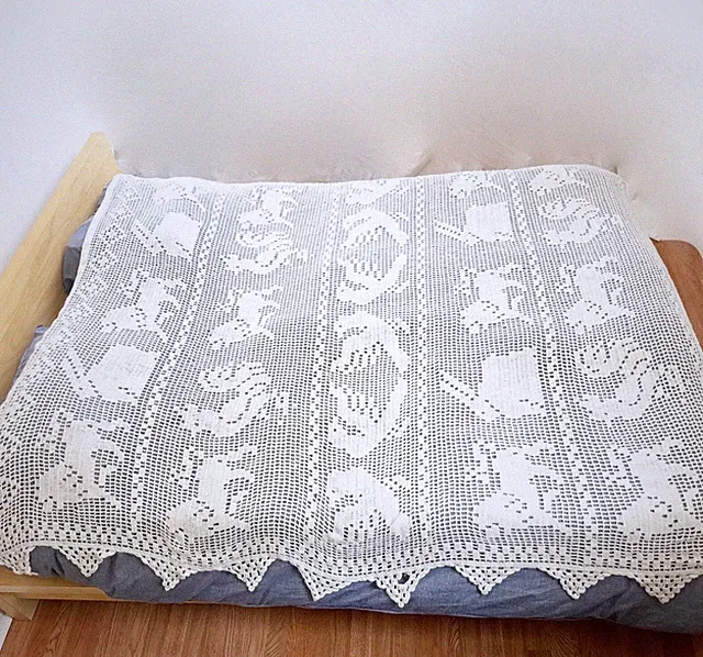 VTG HAND CROCHETED Cream White Granny Cottage Sofa/Bed Throw 87"x 77" Full/Queen