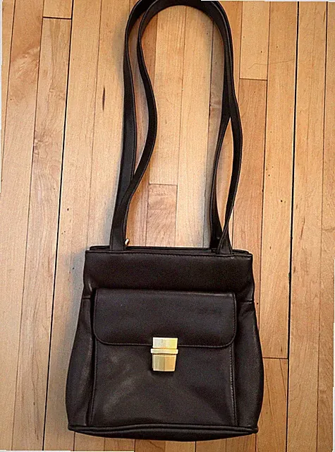 Vtg Samsonite Brown Faux Leather Purse Dual Shoulder Straps Dual Sections